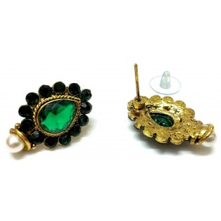 Gold Oxidized Women Earring Stud Jewelry PushBack Classy Gift-Rhinestone Bead 36